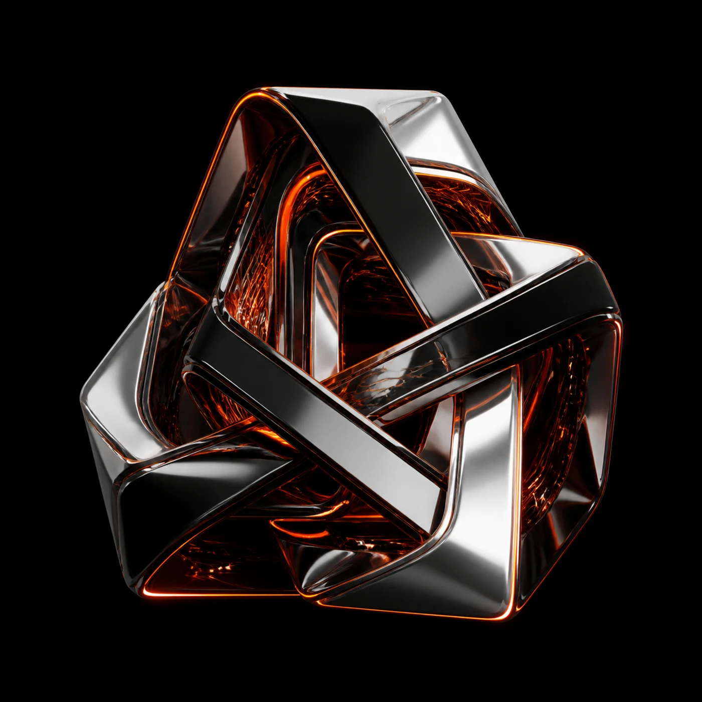 Interconnected chrome structure with illuminated orange connections