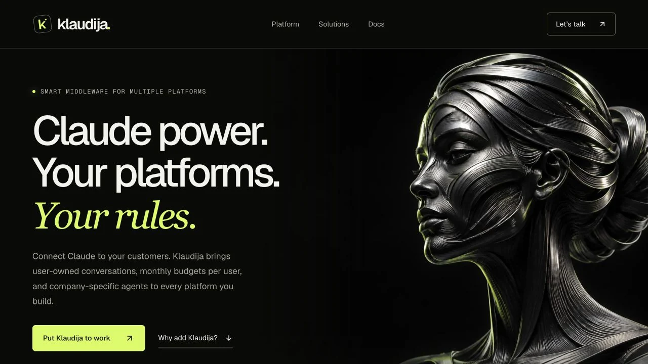 Klaudija public website presenting the product and its purpose