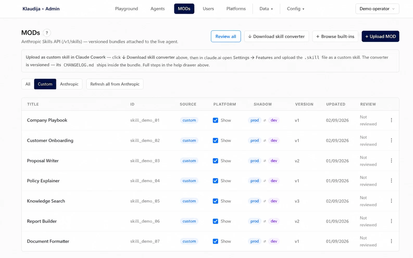 Klaudija published skill-library product capture with illustrative company data
