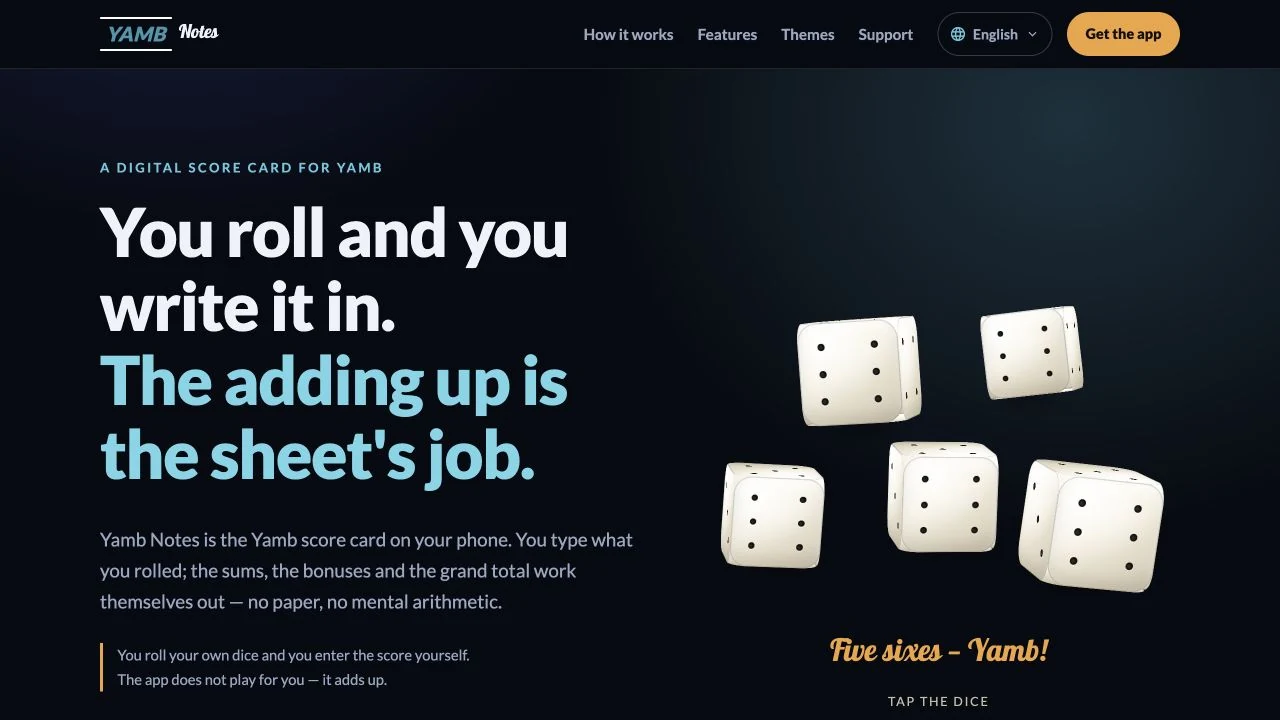 Yamb Notes public website presenting the product and its purpose