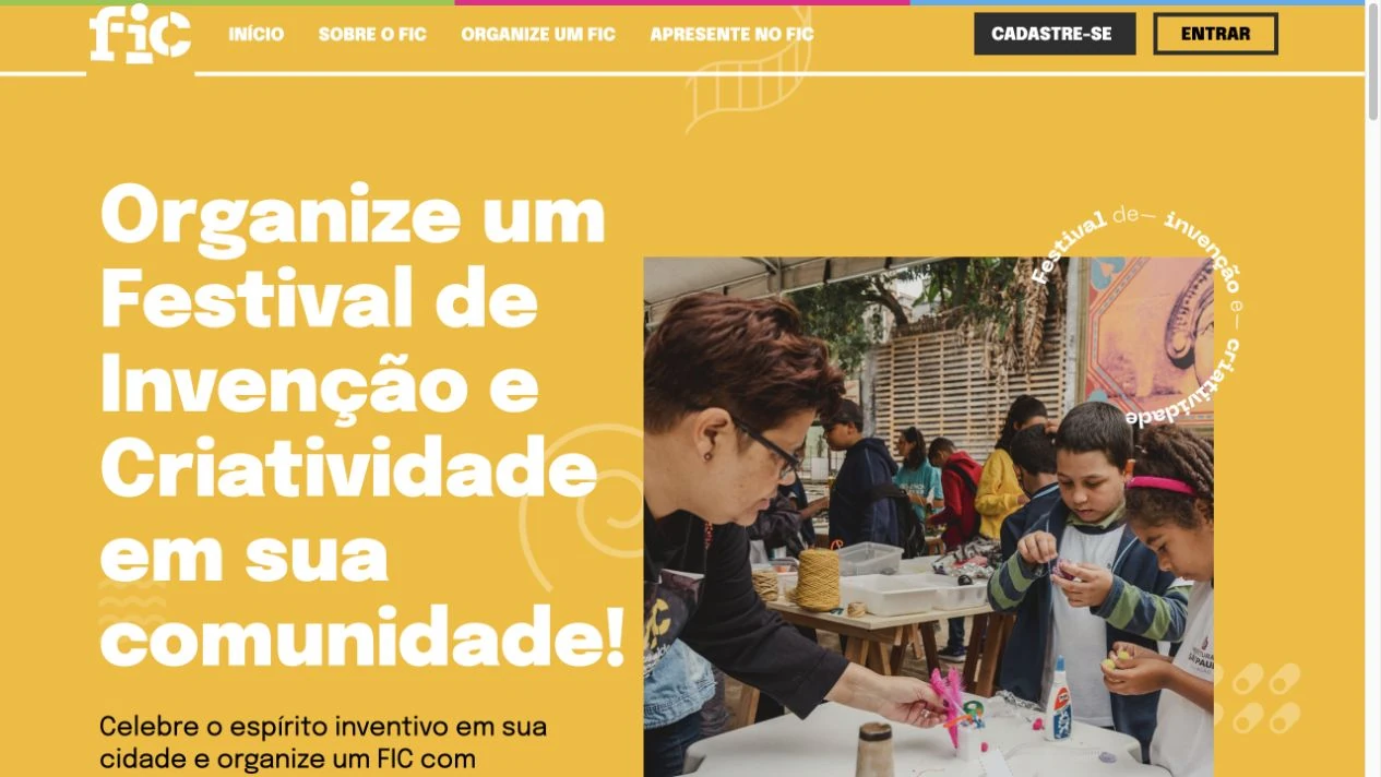 FIC homepage inviting communities to organise a Festival de Invenção e Criatividade